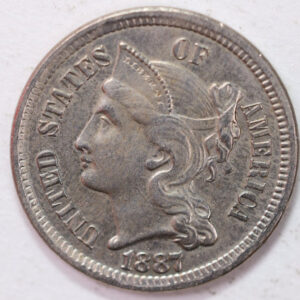 1887 3 Cent Copper Nickel., Mint State., Uncirculated Coin., Store #2217