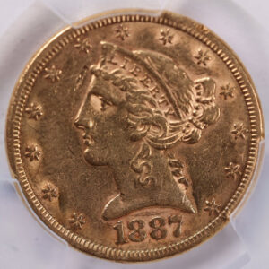 1887-S $5 Gold Liberty., 'Half Eagle'., PCGS Graded XF-45., Store #2185