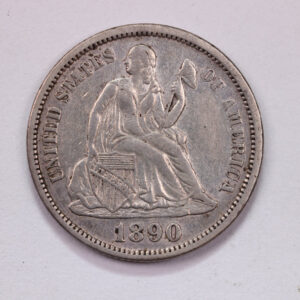 1890 10 Cent., Seated Liberty Silver Dime., Extra Fine Circulated Coin., Store #1732