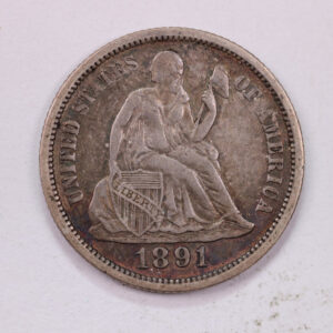 1891 10 Cent., Seated Liberty Silver Dime., Extra Fine Circulated Coin., Store #1730