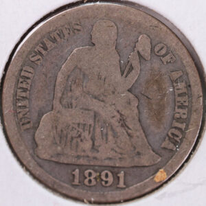 1891-S Seated Liberty Silver Dime, Extra Fine+ Circulated Coin, Store #d891S01