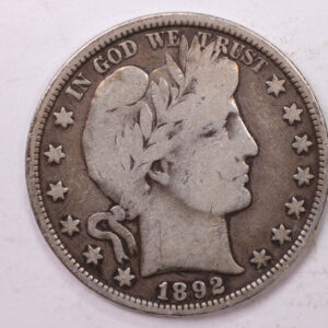 1892 Barber Half Dollar., Very Good Circulated Coin., Store #1852