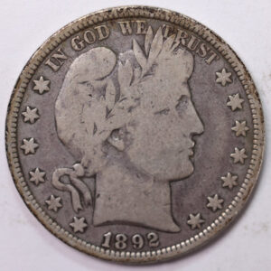 1892 Barber Half Dollar, Very Good Circulated Coin, Store #H892.01