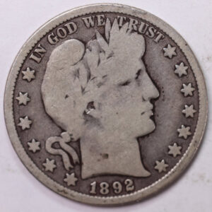 1892 Barber Half Dollar, Very Good Circulated Coin, Store #H892.02