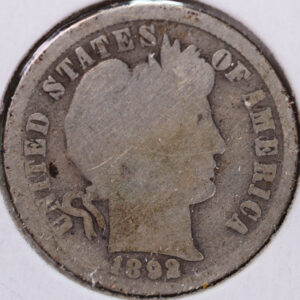1892 Barber Silver Dime, Abt Good Circulated Coin, Store #d892.04