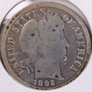 1892 Barber Silver Dime, Good Circulated Coin, Store #d892.03