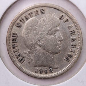 1892 Barber Silver Dime., V.F., Store Sale #19186