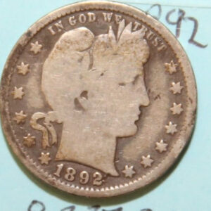 1892 Barber Silver Quarter, Affordable Circulated Coin. Store #231215001