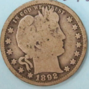 1892 Barber Silver Quarter, Affordable Circulated Coin. Store #231215002