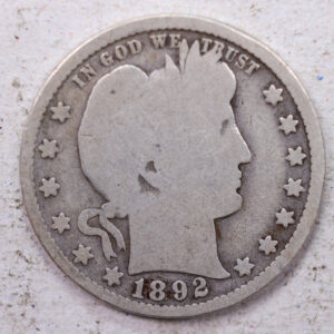 1892 Barber Silver Quarter., Good., Circulated Coin., Store #1333