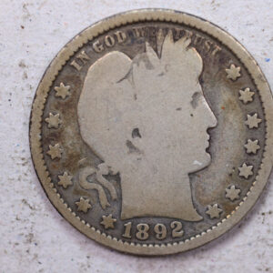 1892 Barber Silver Quarter., Very Good., Circulated Coin., Store #1334