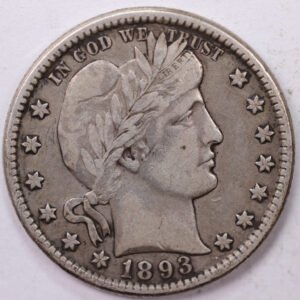 1893-O., Barber Silver Quarter., Very Fine Circulated Coin., Store #1842
