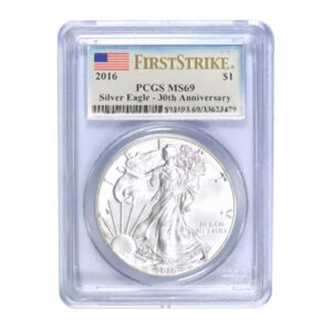 2016 $1 American Silver Eagle MS69 PCGS First Strike 30th Anniversary