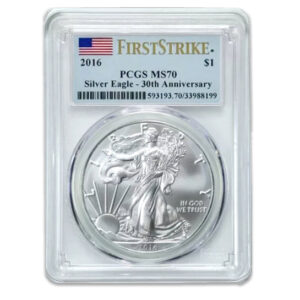 2016 $1 American Silver Eagle MS70 PCGS First Strike 30th Anniversary