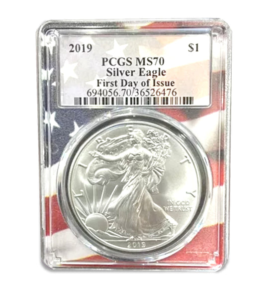 2019 $1 American Silver Eagle MS70 PCGS - First Day of Issue