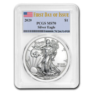 2020 $1 American Silver Eagle MS70 PCGS - First Day of Issue