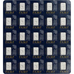 25x 1 Gram .9999 Platinum Bars - Pamp Suisse - Snap Bars