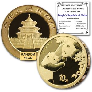 2016 - Present (Random Year) 1 Gram Gold Chinese Panda Brilliant Uncirculated Yuan ¥10 BU