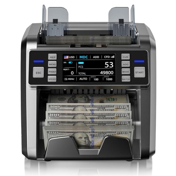 Aneken Mixed Denomination Money Counter with Counterfeit Detection, Touch Screen, and 2CIS/UV/MG/IR/DD/DBL/HLF/CHN, Value and Mixed Counting for Accurate Cash Counting