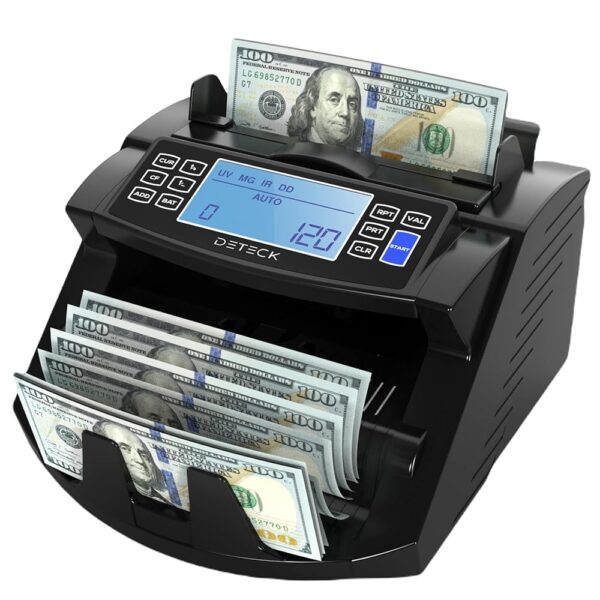 DETECK Money Counter Machine with Value Count - DT200 Large 4” LCD Display Cash Counter Machine, Add and Batch Modes, UV/MG/IR Counterfeit Detection Bill Counter, 1300 Bills/Min...