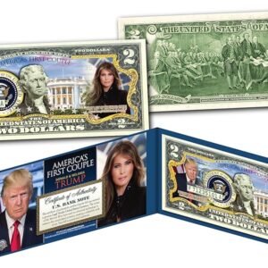 Donald & Melania Trump America's First Couple Official Uncirculated Two Dollar Bill Special Edition Collectible Display Holder and Certificate