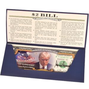 Donald Trump 2 Dollar Bill Trump Never Surrender Colorized Mugshot $2 Bill Uncirculated Commemorative Coin Trump Merchandise