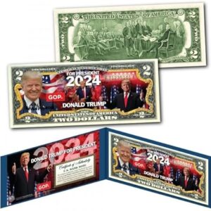 Donald Trump for President 2024 Official Uncirculated Two Dollar Bill Special Edition Collectible Display Holder and Certificate