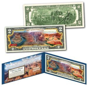 Grand Canyon National Park 100th Anniversary 1919-2019 Uncirculated Two Dollar Bill Special Edition Collectible Display Holder and Certificate