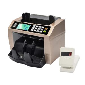 HUIOP Bill Counter,LCD Display Automatic Multi-Currency Cash Banknote Money Bill Counter Counting Machine with UV MG Counterfeit Detector External Display Panel for Euro US...