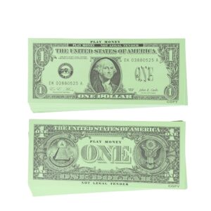 LEARNING ADVANTAGE One Dollar Play Bills - 100 $1 Paper Bills - Realistic Dollar Design and Size - Teach Currency, Counting and Math with Fake Cash