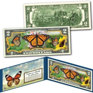 Monarch Butterfly Lucky Uncirculated Two Dollar Bill Special Edition Collectible Display Holder and Certificate