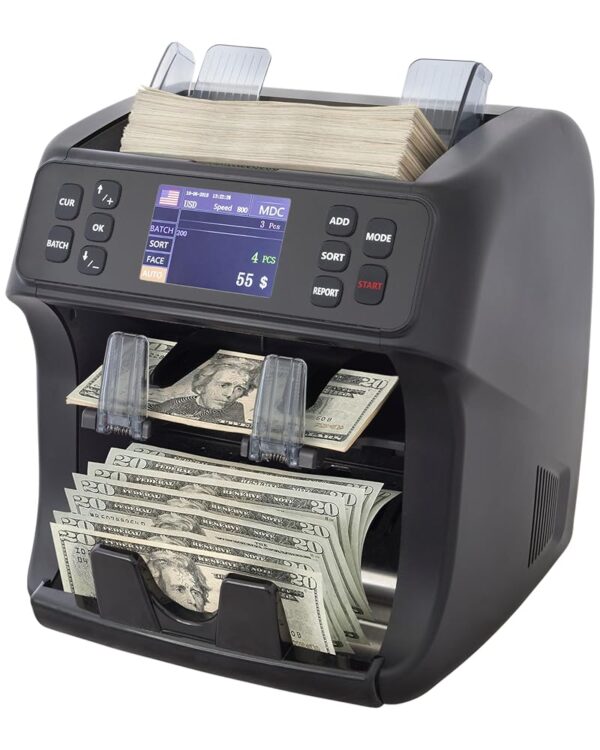 Money Counter Machine Mixed Denomination with Reject Pocket, DT800 Bank Grade Multi Currency Bill Counter, Serial Nb, 2CIS/UV/MG Counterfeit Detection, Value Counter, Sort & Print