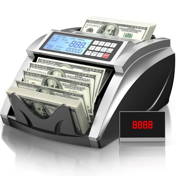 Money Counter Machine with Value Bill Count, Bill Counter for Dollar, Euro with UV/MG/IR/DD/DBL/HLF/CHN Counterfeit Detection,Cash Counting Machine with Large LCD Display