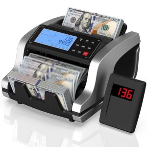 Money Counter Machine with Value Bill Count, UV/MG/IR/MT/DD Counterfeit Detection for Dollar Euro Cash, Bill Counter Machine with Count/Add/Batch/Auto Modes, External LCD...