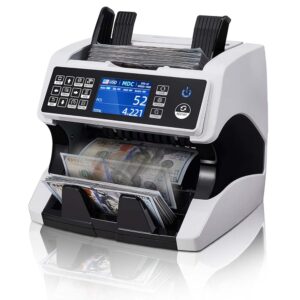 MUNBYN IMC01 Bank Grade Money Counter Machine Mixed Denomination, 2CIS/UV/IR/MG/MT Counterfeit Detection, Serial Number, MUL Currency Cash Counter, Printer Compatible Bill Value...