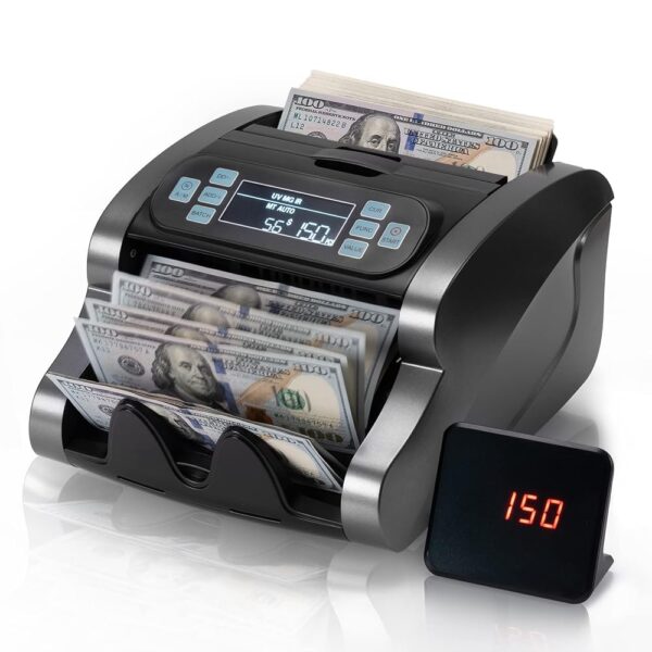 MUNBYN IMC07 Money Counter Machine Count Value, UV/MG/IR/MT/DD, USD/EUR Bill Counter, 1300 Bills/min, Add+Batch Mode Money Counter, LCD Display, 2 Years Warranty