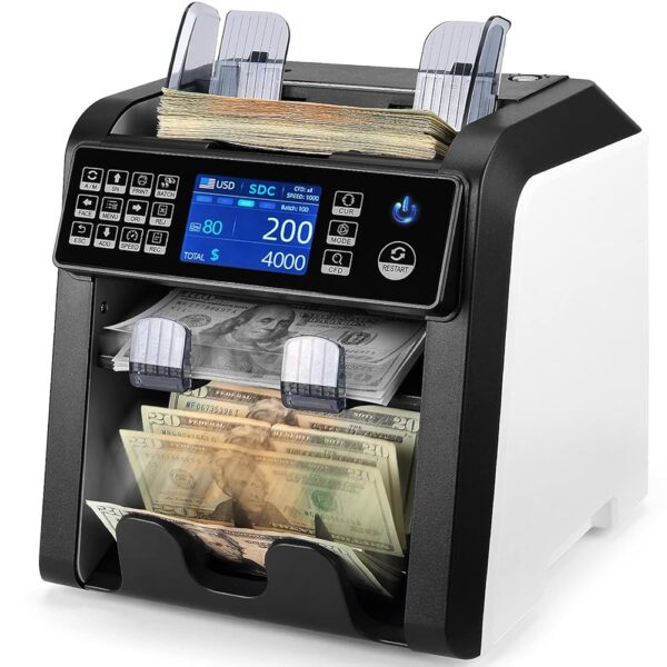 MUNBYN IMC08 Dual Money Counter Machine Mixed Denomination with Reject Pocket, Value Counting, Counterfeit Detection 2 CIS/UV/MG/IR, Sort&Print Enabled Cash Counter, Mixed Bill...