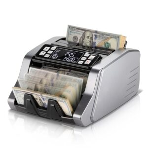 MUNBYN IMC20 Money Counter Machine with Value Count, UV/MG/IR/MT Counterfeit Detection for Dollar/Euro Bill Counter, Add/Batch/Value Mode Cash Counter, LED External Display, 2Y...