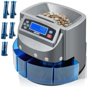 Professional USD Coin Counter & Coin Sorter Wrapper Machine, Electric Change Counter with LCD Display, Automatic Coin Roller Machine for Five U.S. Coins, Sorts 270 Coins/Min,...