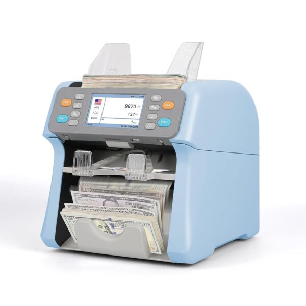 RIBAO MC-165 Two-Pocket Mixed Denomination Money Counter Machine, Value Counting, Blue Bill Counter Multi Currency,2 CIS/UV/MG/IR Counterfeit Detection for Bank, 4.3 inch Large...