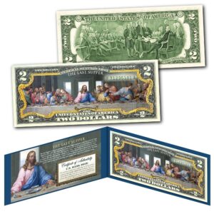 The Last Supper Jesus Christ Religious Uncirculated Two Dollar Bill Special Edition Collectible Display Holder and Certificate