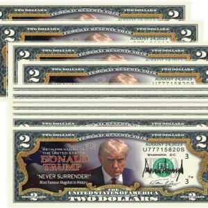 YIQILAFADA Donald Trump 2 Dollar Bill - Pack of 50,Never Surrender Colorized Mugshot 2 Dollar Bill