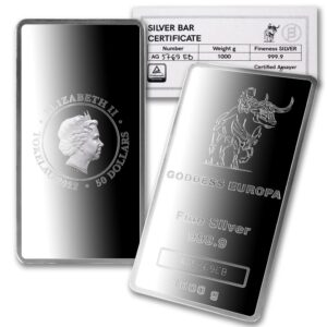 2022-1 kilo Tokelauan Silver Goddess Europa Bar Coin Brilliant Uncirculated with Original Mint Box Packaging & Certificate of Authenticity $50 Seller BU